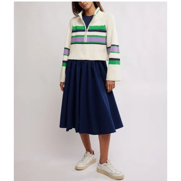 NWT Free People Striped Greta Half Zip /Sugar Swirl Combo - Picture 7 of 7